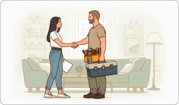 Client accueillant un technicien à son domicile